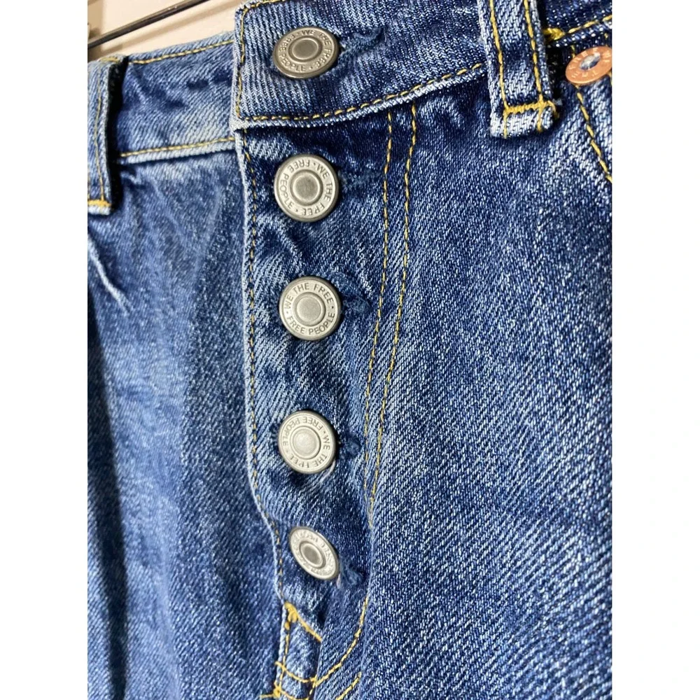We The Free Free People Blue Distressed Denim Mini Skirt Button Fly Size 29‎
